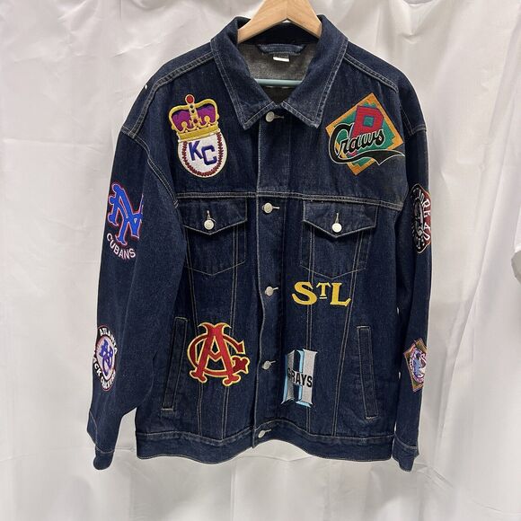 Vintage Negro League Baseball Museum Denim Jacket american Team Patches Size XL - Picture 1 of 2